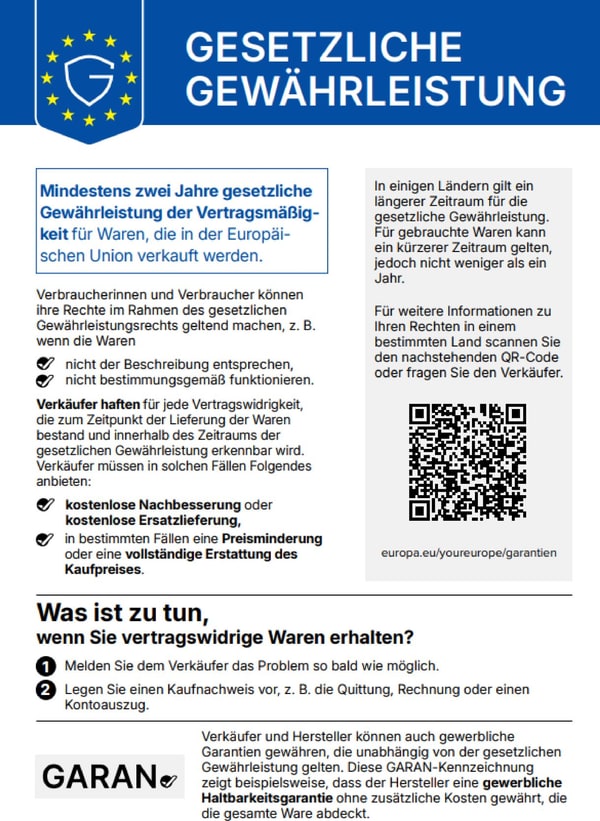 EU-Hinweis: Gesetzliche Gewährleistung